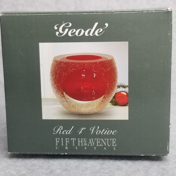 Fifth Avenue Crystal Geode Red 4" Votive Candle Holder Handmade Art Glass w/Box - Picture 12 of 13